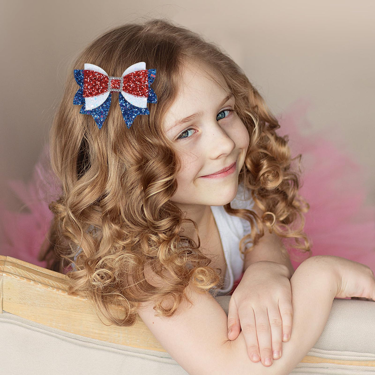 Miroksh 4th of July Hair Bow Clip close-up showing sequin details