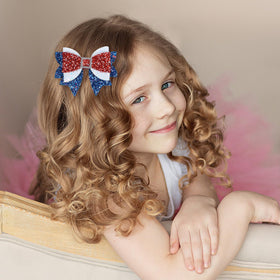 Miroksh 4th of July Hair Bow Clip close-up showing sequin details