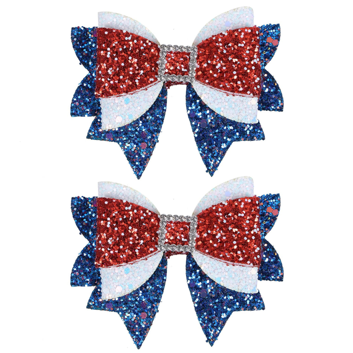 Miroksh 4th of July Hair Bow Clips on a table with party decorations