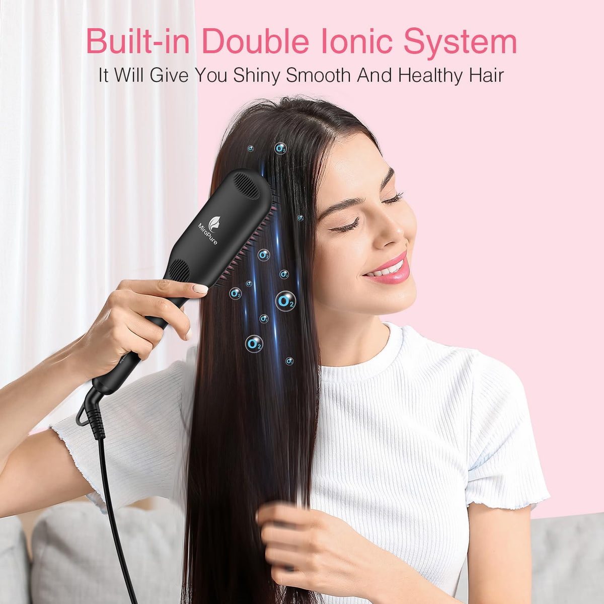 MiroPure hair straightener brush in lifestyle setting