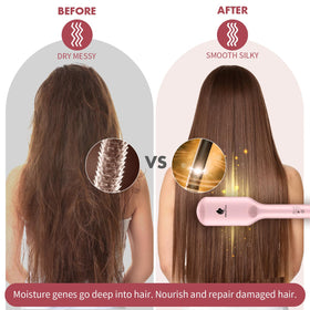 MiroPure Hair Straightener Brush in use on curly hair