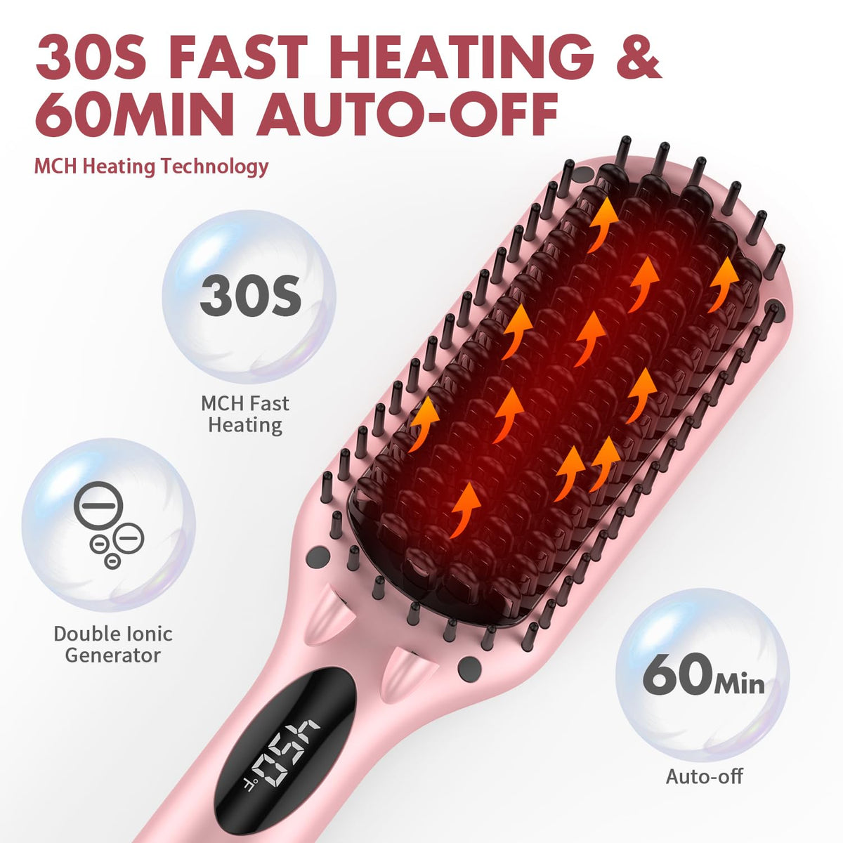 MiroPure Hair Straightener Brush showing ceramic ionic bristles