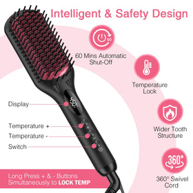 MiroPure hair straightener brush with temperature settings