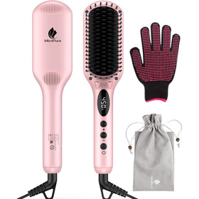 MiroPure support Hair Straightener Heat Brush front view in pink
