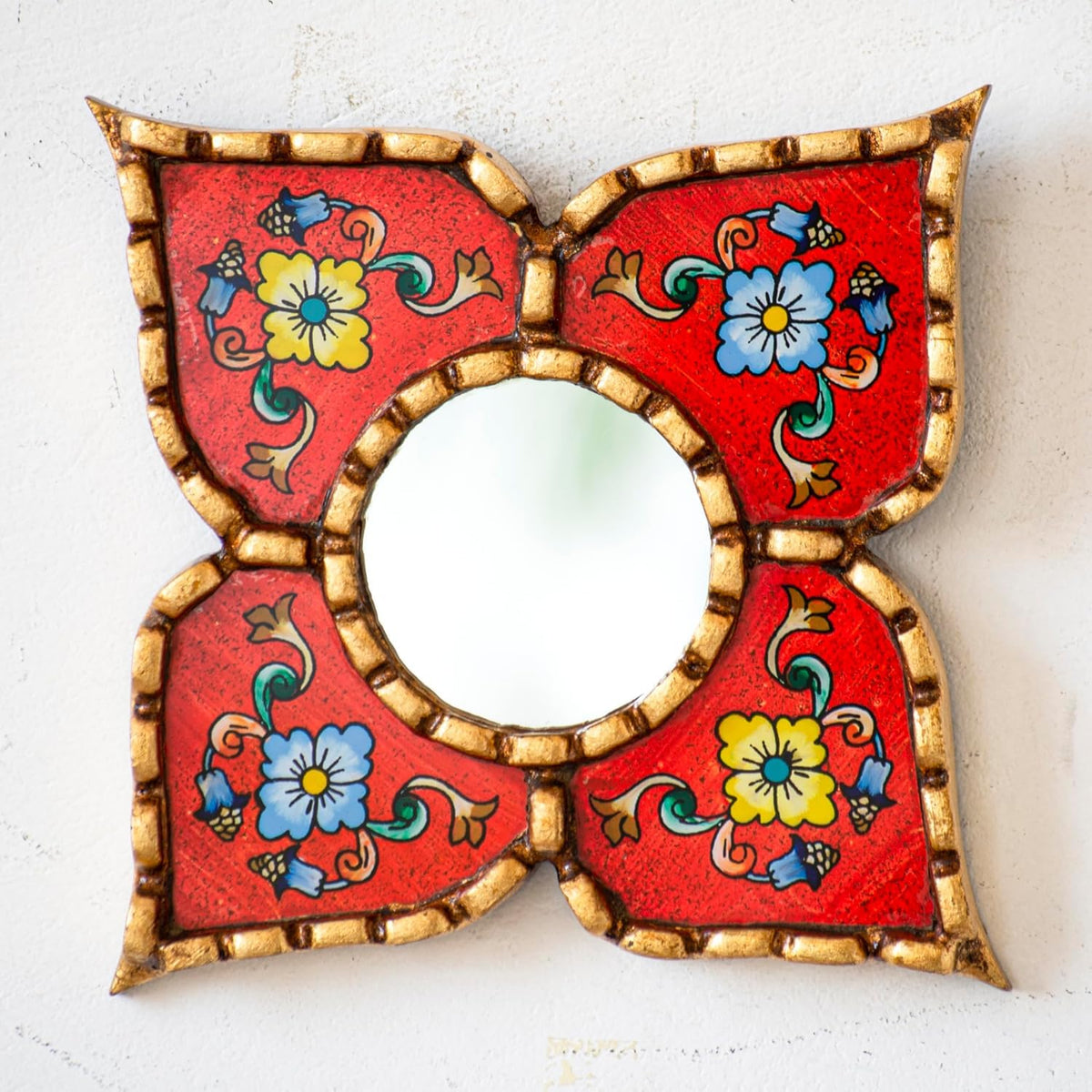 Mirror displayed in a living room setting with elegant decor