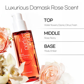 Mise En Scene Perfect Rose Perfume Serum in bathroom setting