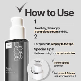 Mise En Scene Perfect Serum Watery Hair Oil texture on hand