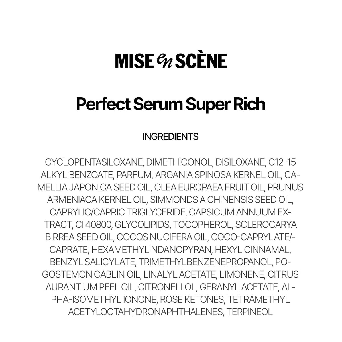 Mise En Scene Perfect Super Rich Serum displayed with floral background