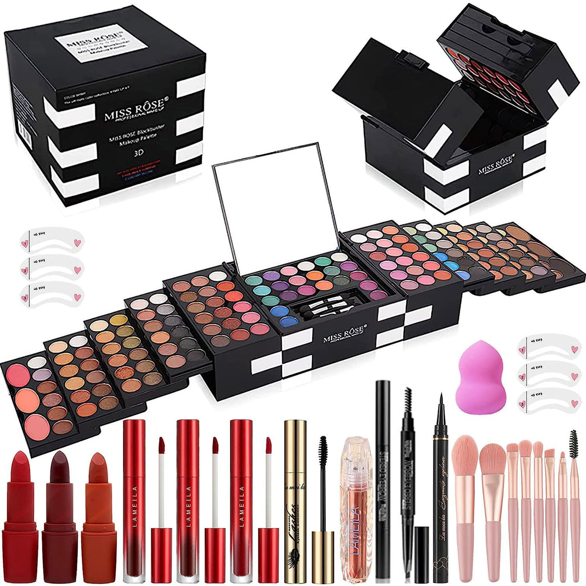 MISS ROSE M 148 Colors Makeup Set front view with vibrant palette