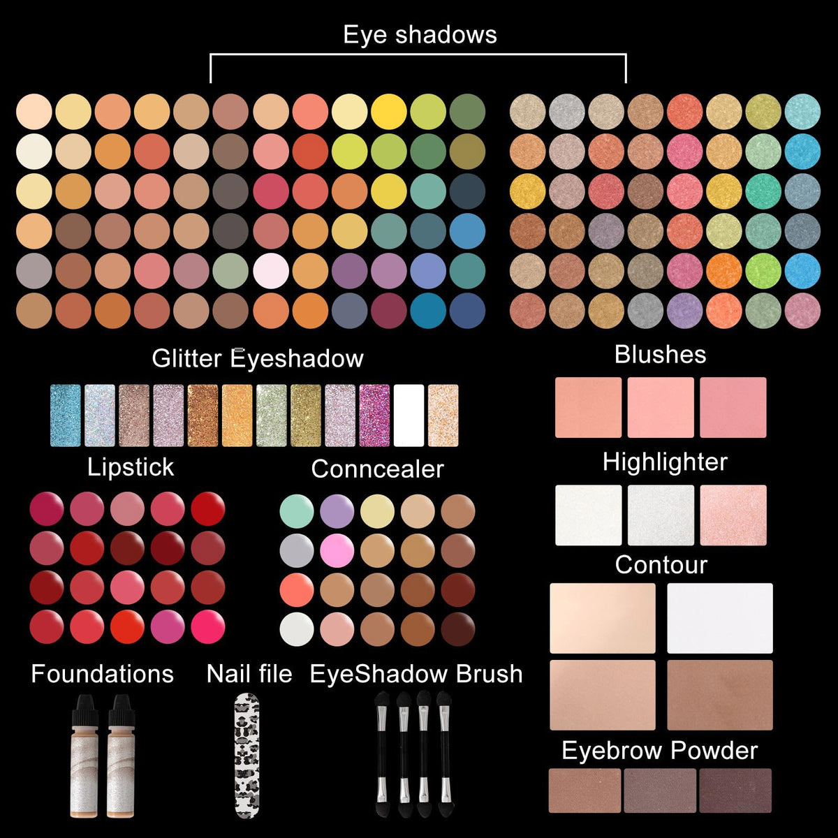 MISS ROSE M makeup set including lipsticks and brushes