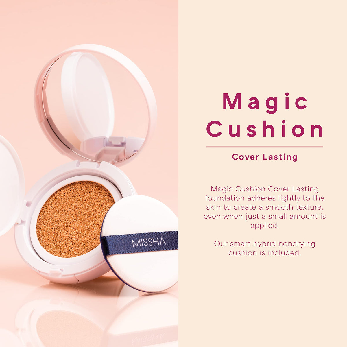 MISSHA Magic Cushion Foundation No.21 Light Beige compact with sponge