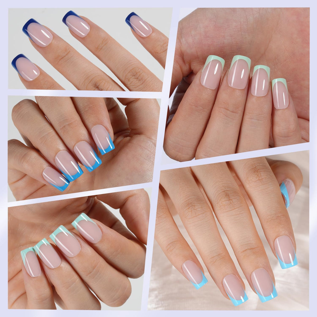 Misssix Blue French Tip Press on Nails applied on natural nails