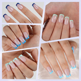 Misssix Blue French Tip Press on Nails applied on natural nails