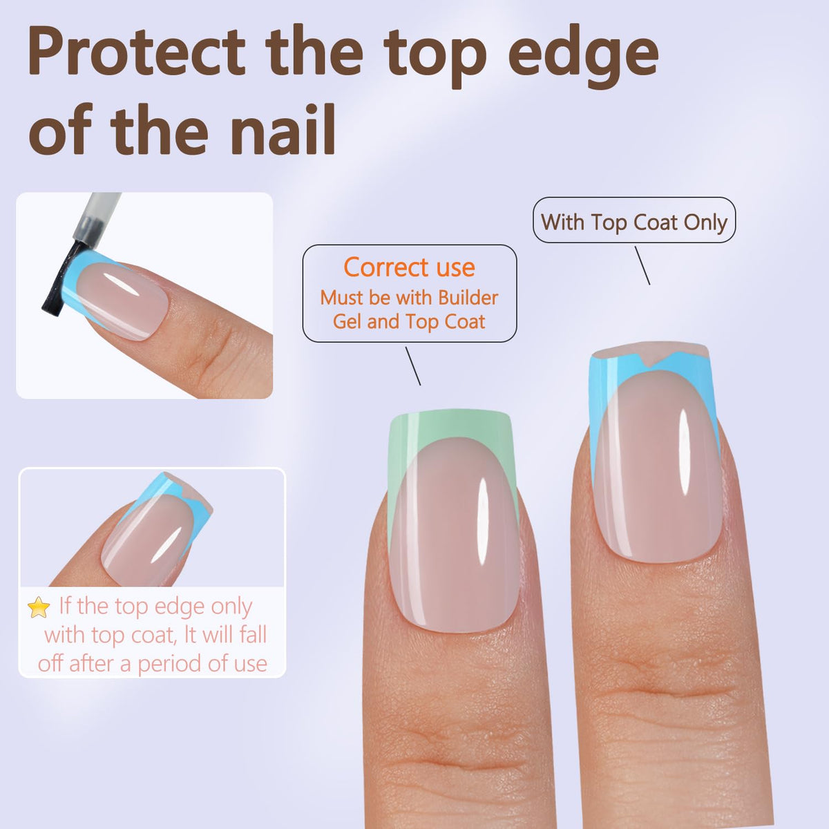Misssix Blue French Tip Press on Nails showing various sizes