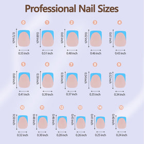 Misssix Blue French Tip Press on Nails with nail glue application instructions