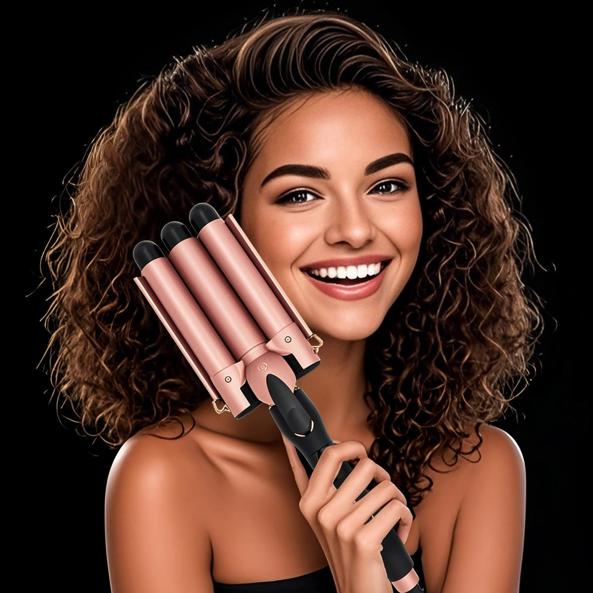 Mistcado 3 Barrel Curling Iron in use on long hair