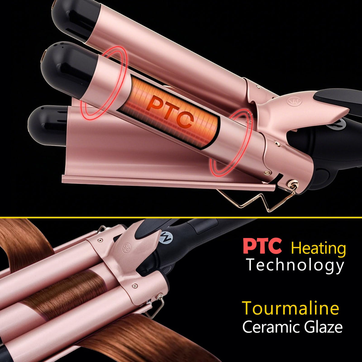 Mistcado 3 Barrel Curling Iron side view showing barrels