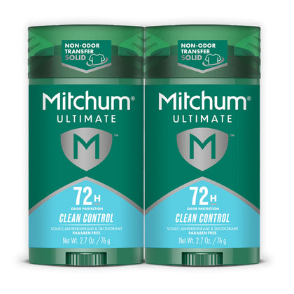 Mitchum 72H Odor Protection Antiperspirant Deodorant front view, Clean Control scent
