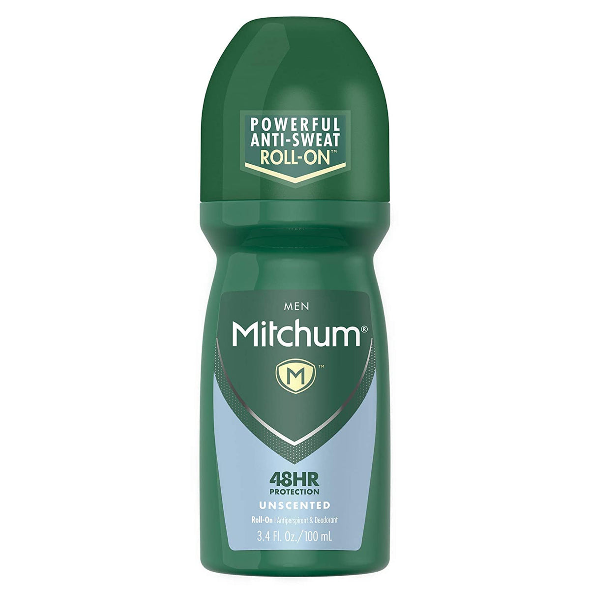 Mitchum Anti-Perspirant & Deodorant Roll-On front view, unscented, 3.4 oz