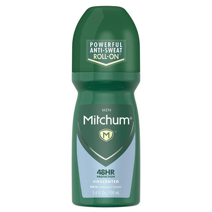 Mitchum Anti-Perspirant & Deodorant Roll-On front view, unscented, 3.4 oz