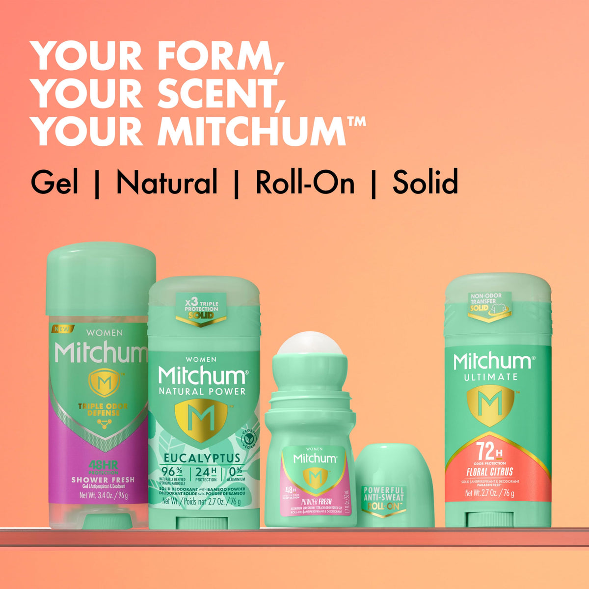 Mitchum Women Antiperspirant Deodorant packaging display