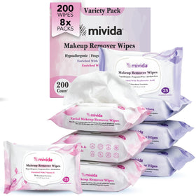 mivida Hypoallergenic Makeup Remover Wipes front view with packaging