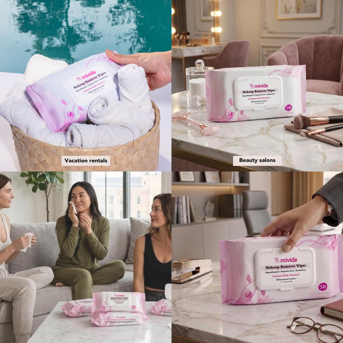 mivida makeup remover wipes with Vitamin E ingredient label
