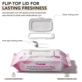 mivida makeup wipes displayed with skincare products