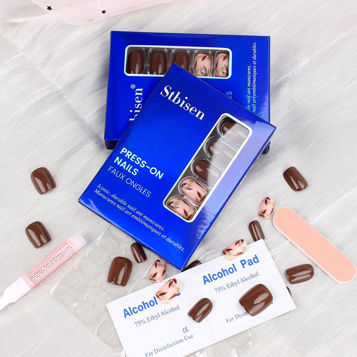 Mivota Brown Press On Nails glossy finish displayed