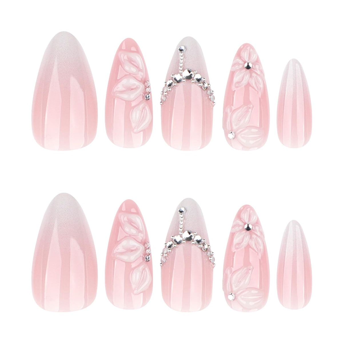 Mivota Press On Nails side view showing glossy finish and rhinestones