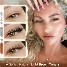 Mixed lengths of Yawamica Brown Lash Clusters laid out