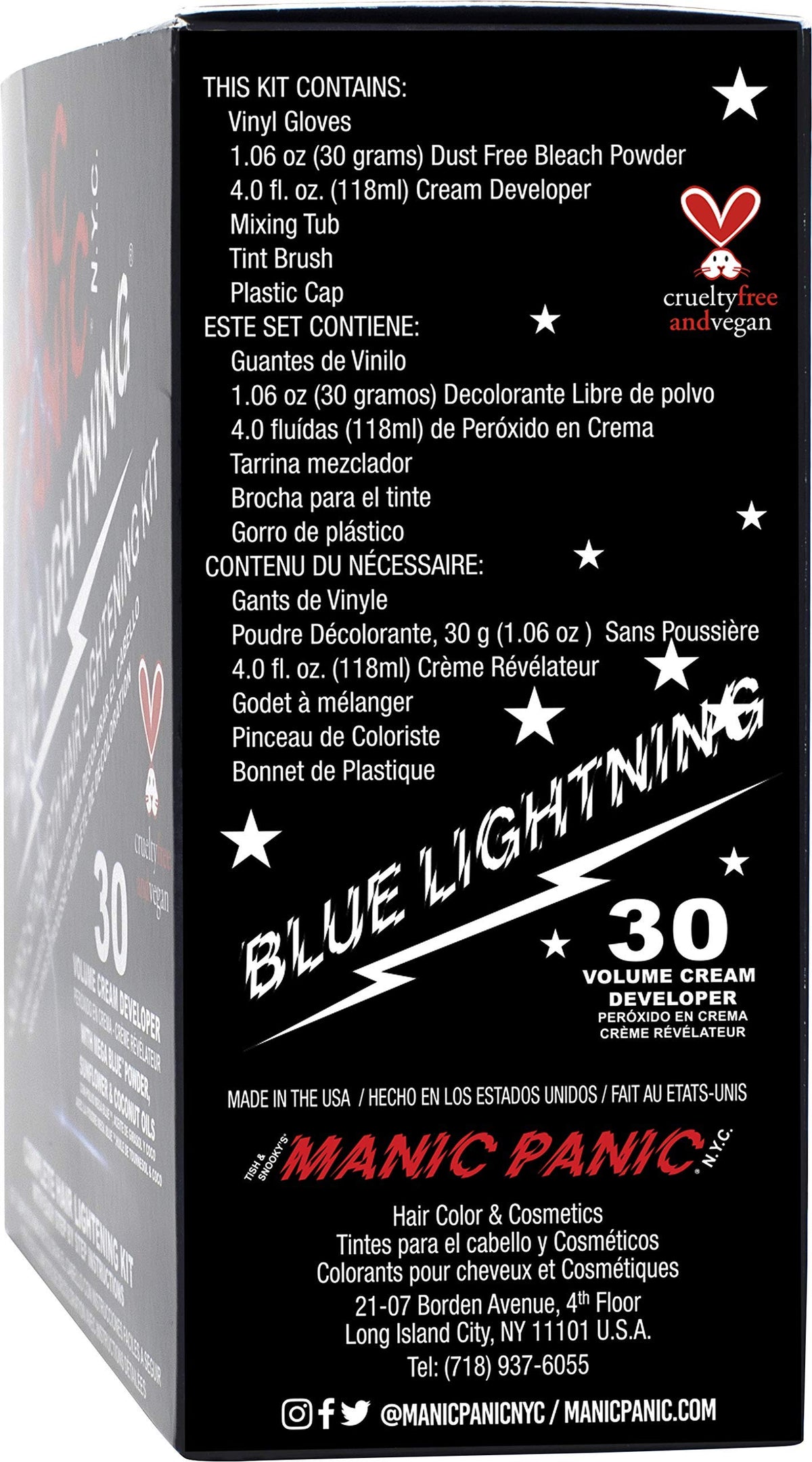 Mixing tub and tint brush included in MANIC PANIC Blue Lightning Hair Bleach Kit