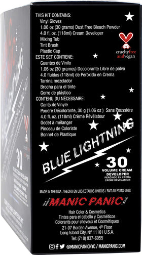 Mixing tub and tint brush included in MANIC PANIC Blue Lightning Hair Bleach Kit
