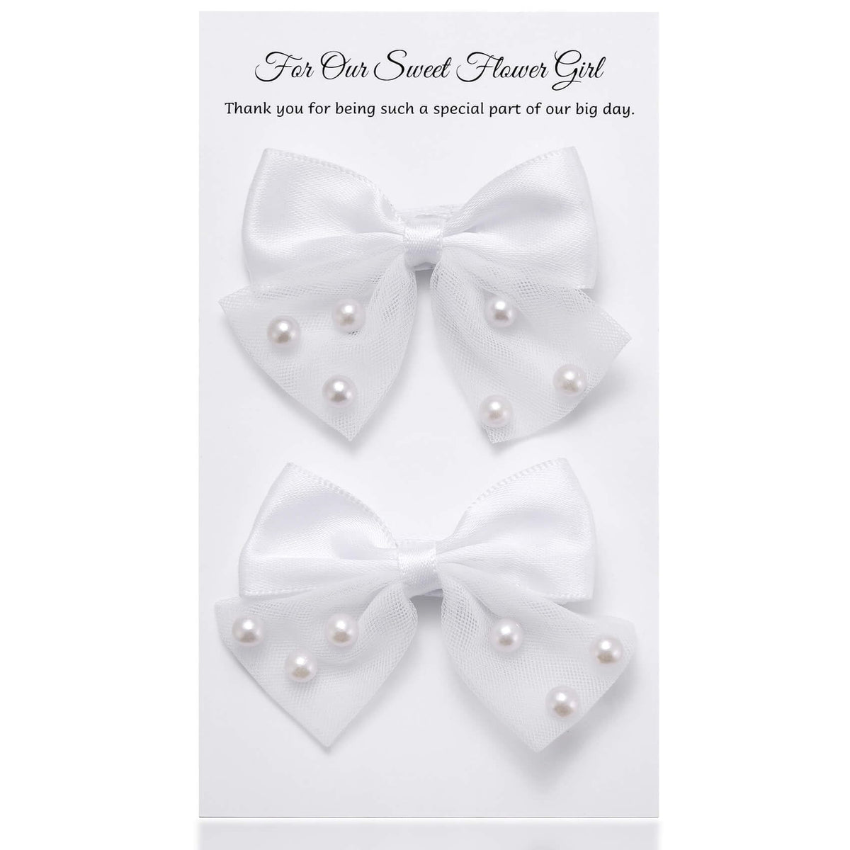 MIXJOY Flower Girl Pearl Hair Clip front view with tulle bow