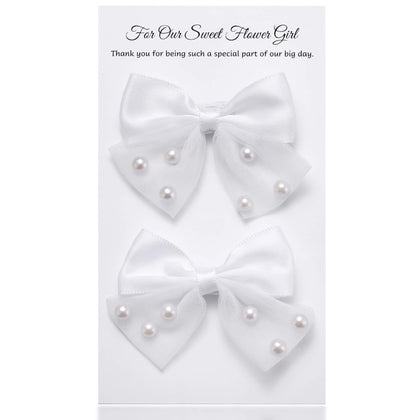 MIXJOY Flower Girl Pearl Hair Clip front view with tulle bow