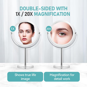 MIYADIVA 20X Magnifying Makeup Mirror showing 1x and 20x sides