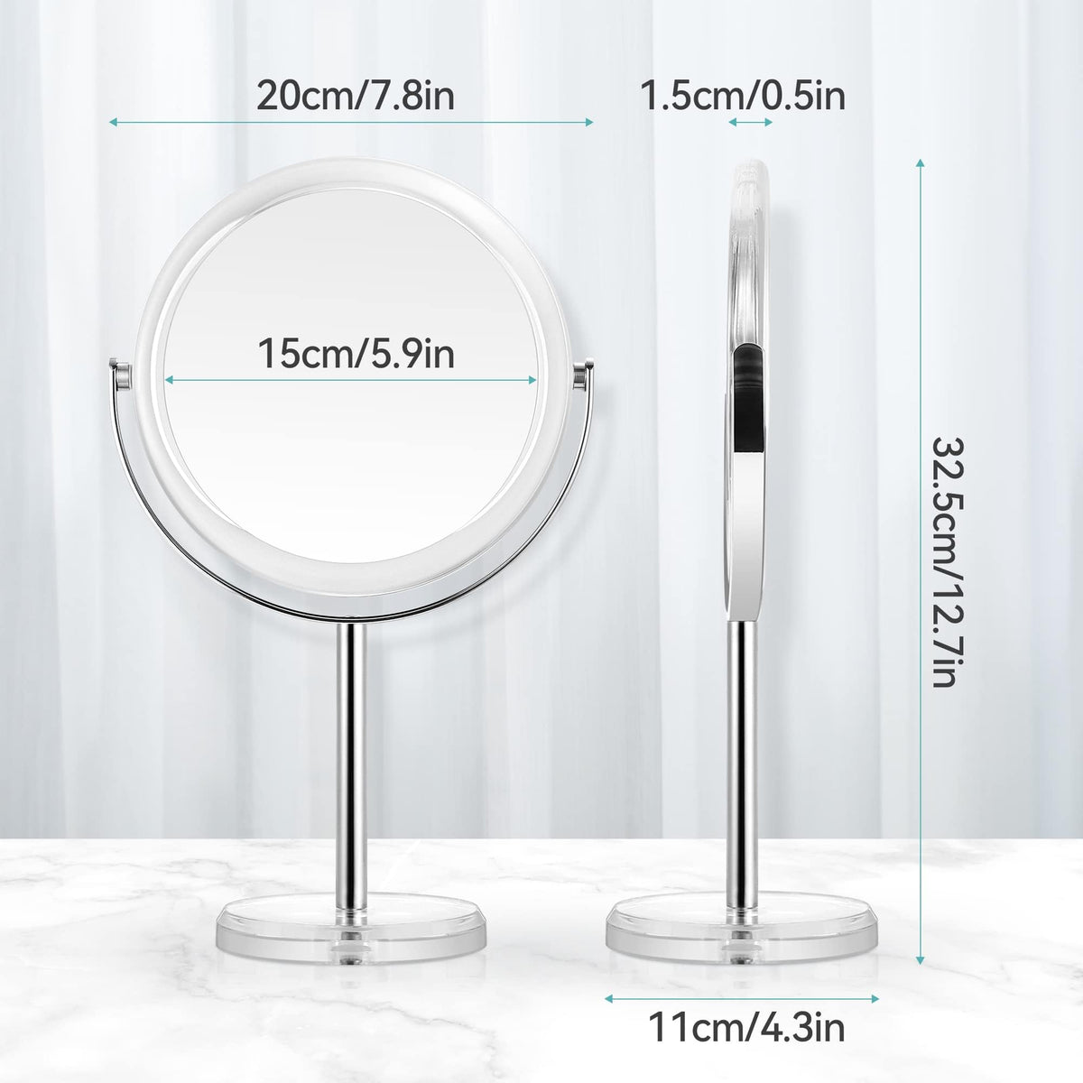 MIYADIVA 20X Magnifying Makeup Mirror side view showing support pole