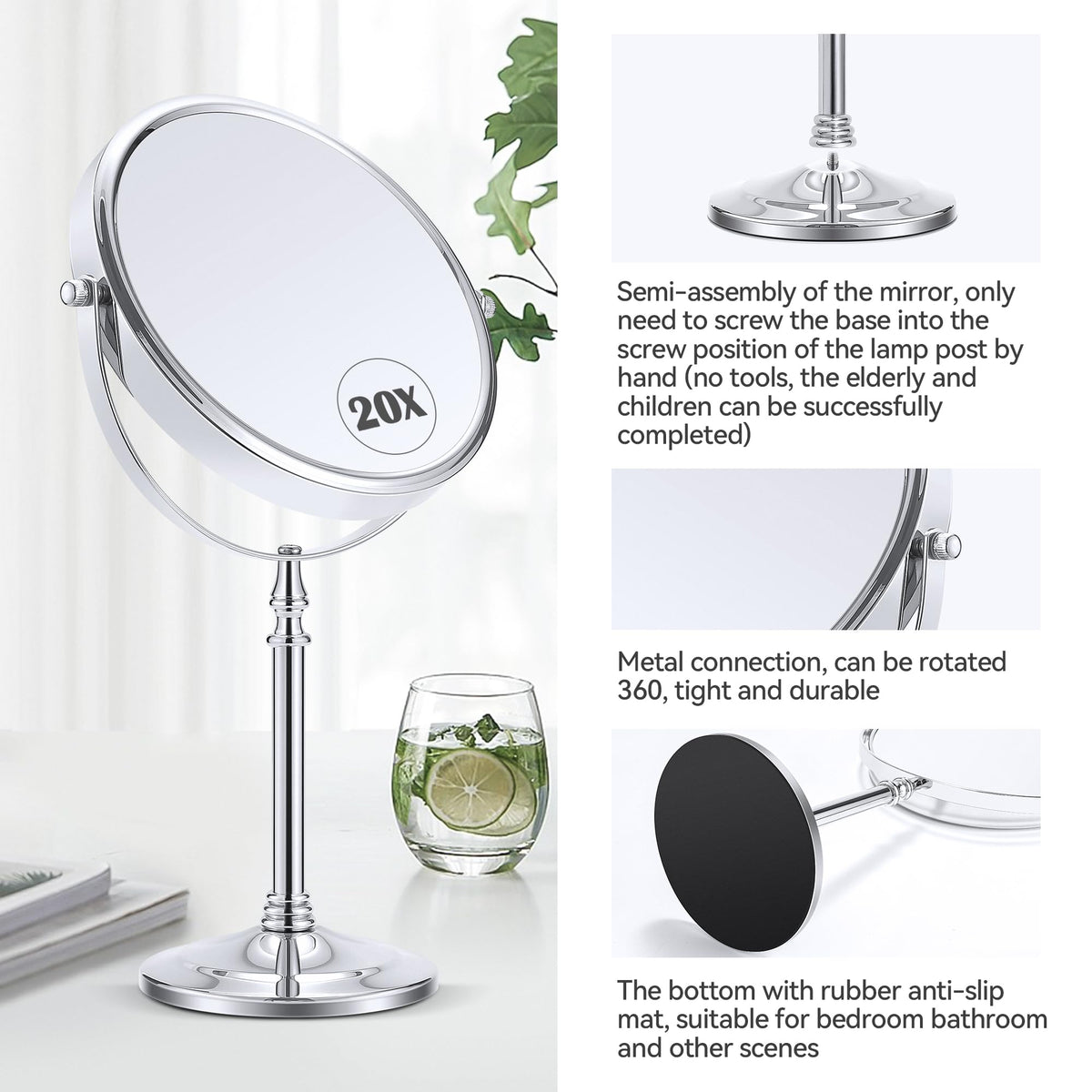 MIYADIVA 20x Magnifying Mirror in a stylish bathroom setting