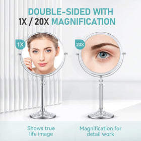 MIYADIVA 20x Magnifying Mirror showing 360° swivel feature