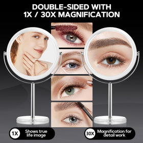 MIYADIVA double-sided mirror showing 1X and 30X sides