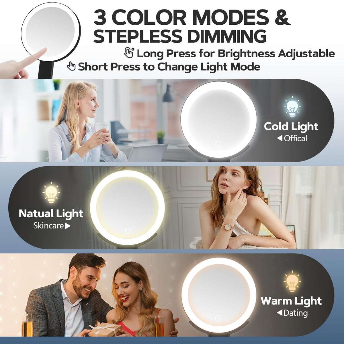 MIYADIVA Lighted Makeup Mirror back view showing power button