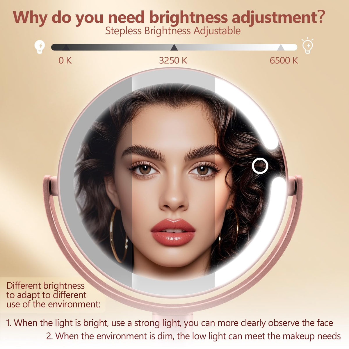 MIYADIVA Makeup Mirror displaying three colour light settings