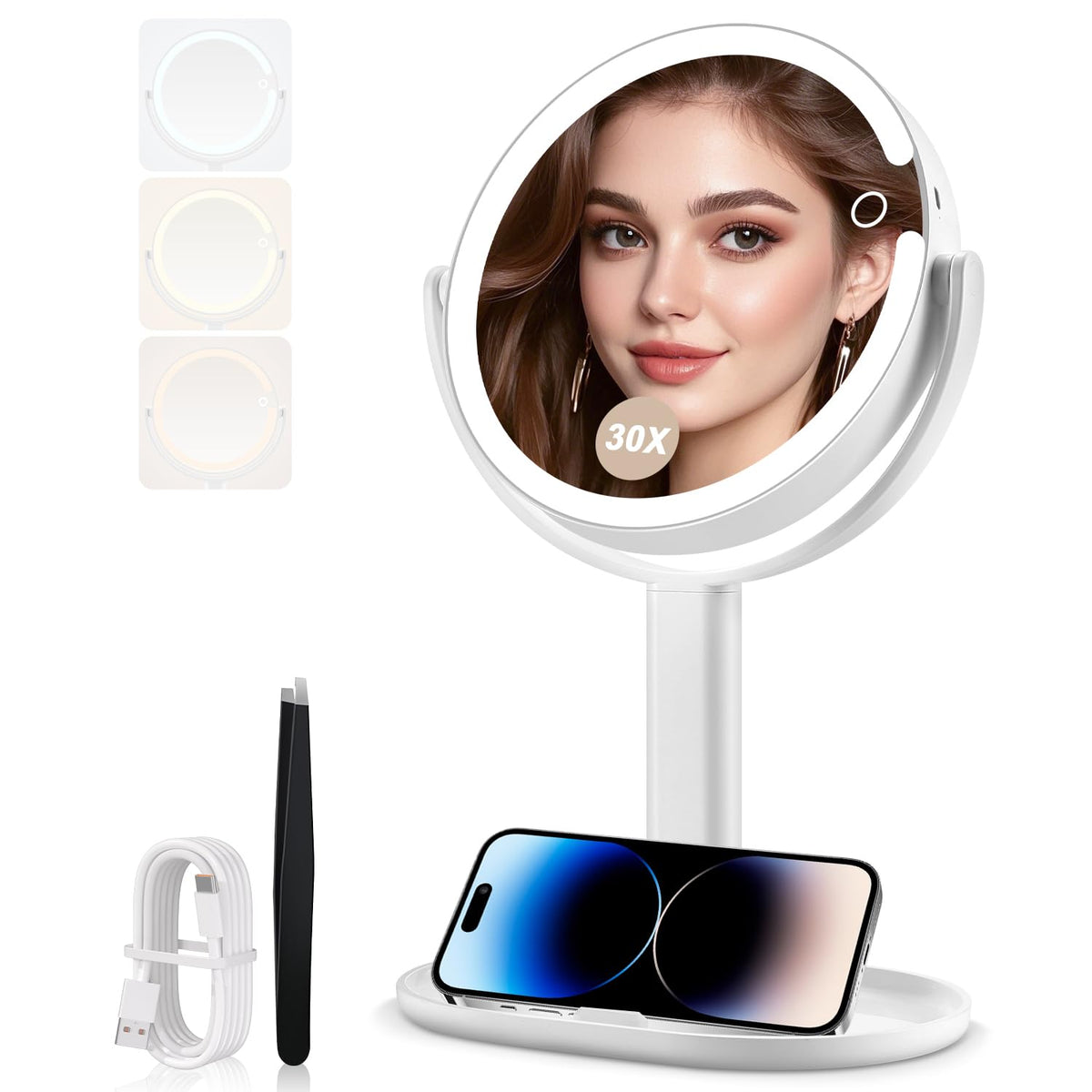 MIYADIVA Makeup Mirror front view with 30X magnification side