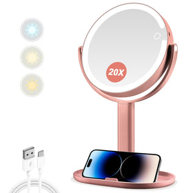 MIYADIVA Makeup Mirror front view with lights and rose gold finish