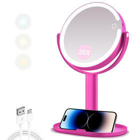 MIYADIVA Makeup Mirror front view with lights in hot pink