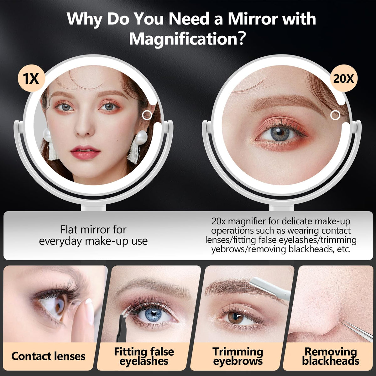 MIYADIVA Makeup Mirror showing adjustable brightness feature