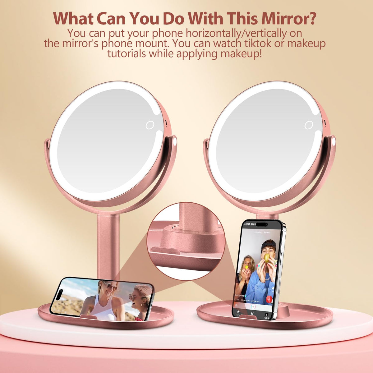 MIYADIVA Makeup Mirror side view showcasing dual-sided design