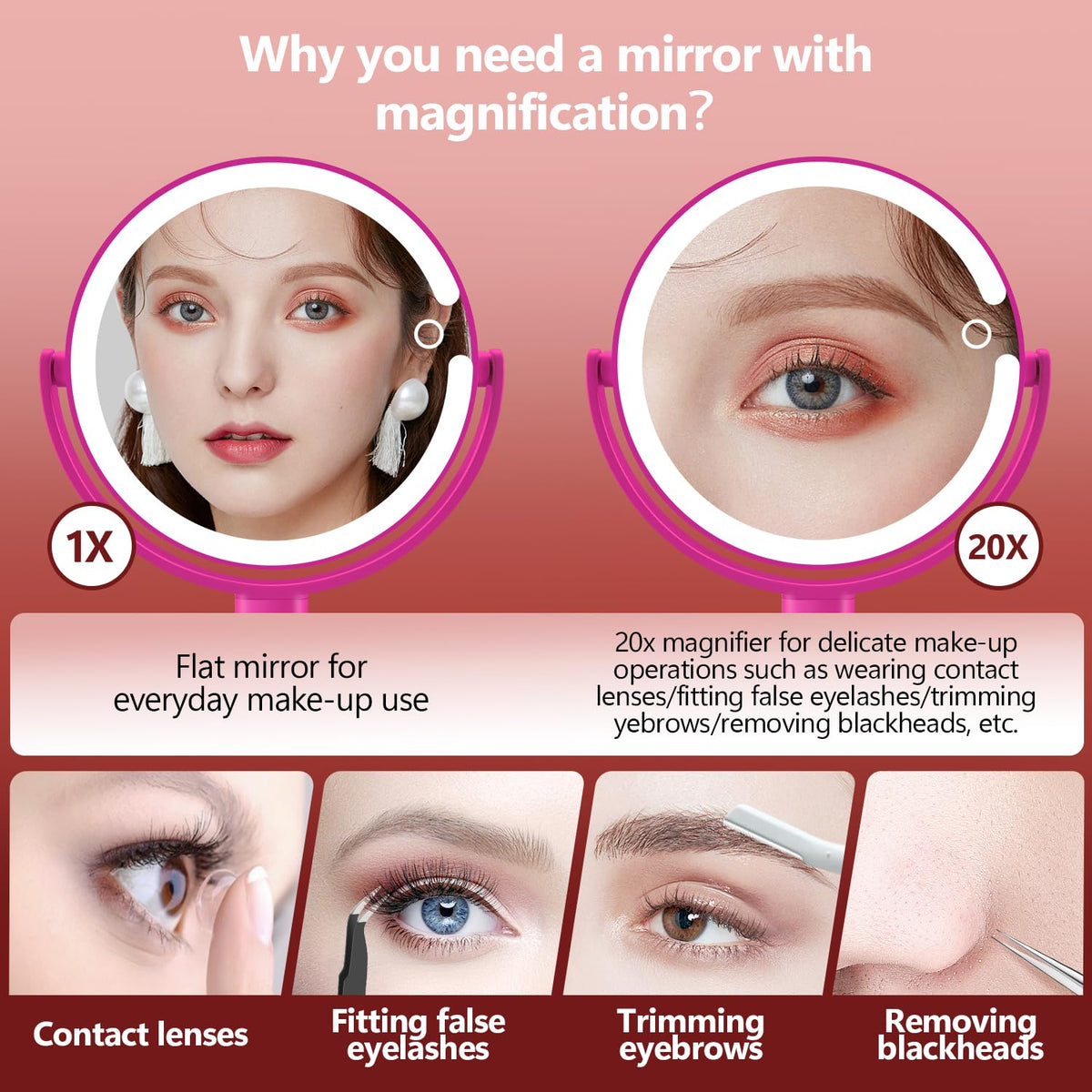 MIYADIVA Makeup Mirror side view showing 20X magnification