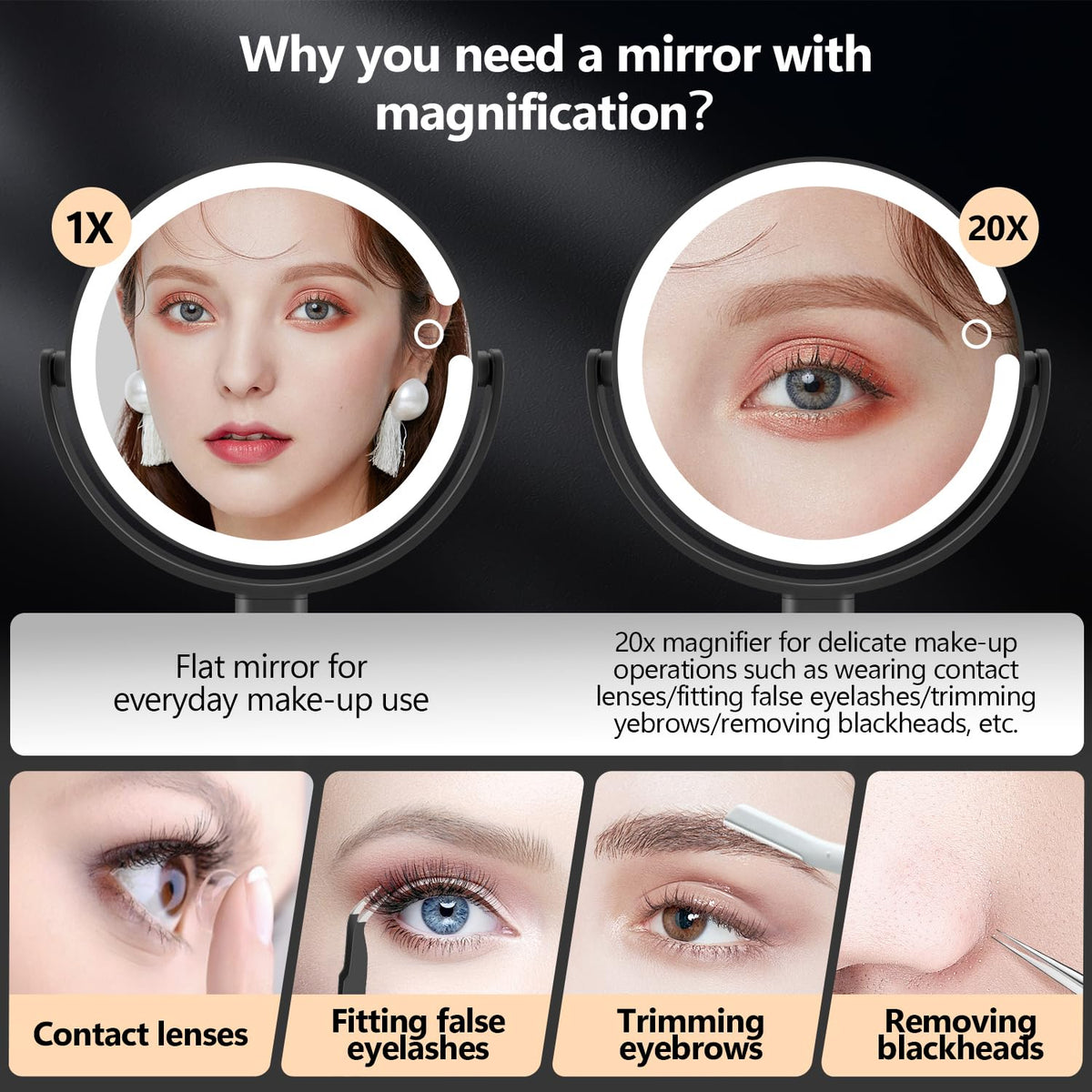 MIYADIVA Makeup Mirror with adjustable brightness controls