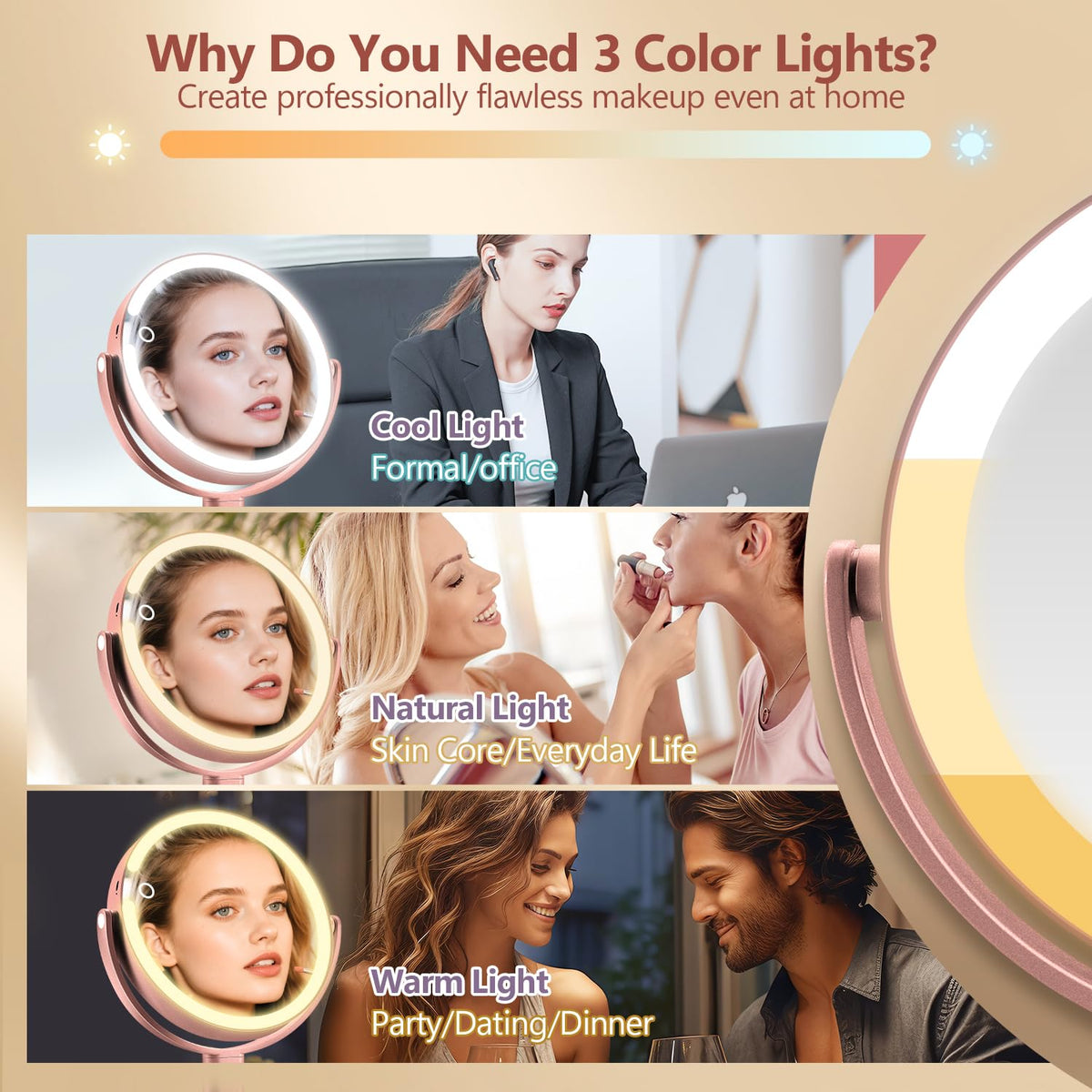 MIYADIVA Makeup Mirror with adjustable brightness feature